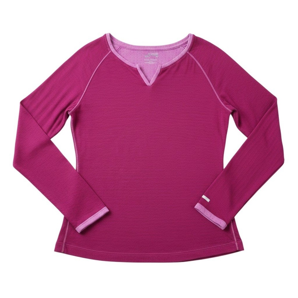 Columbia Shirt Womens L Purple Long Sleeve Split Neck Waffle Knit Hiking Lined